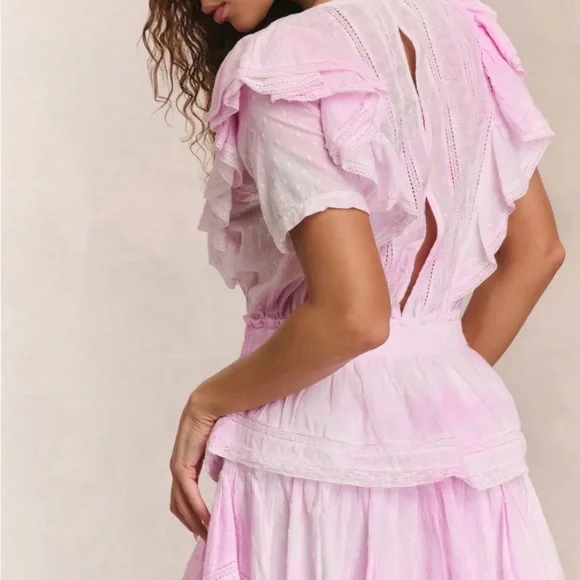 LoveShackFancy Pink Natasha Heritage Mini Dress Peony Pink XS - Picture 2 of 6